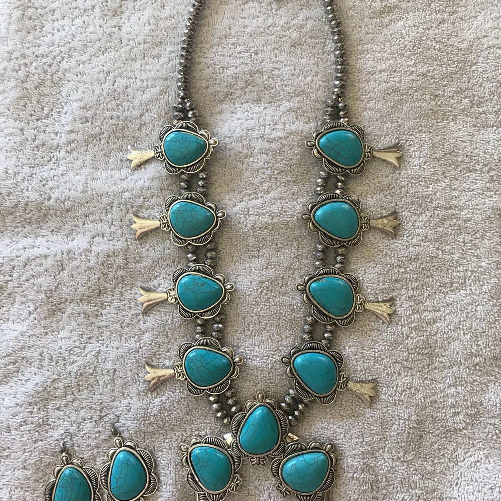 Faux turquoise squash blossom